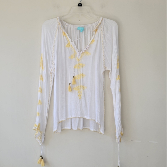 Melissa Odabash Ivory Yellow Embroidered Blouse Top size Medium - Picture 1 of 8